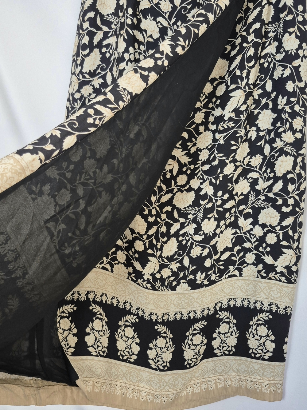 Talbots Silk Black Maxi Skirt with Cream Floral Print - Picture 3 of 6